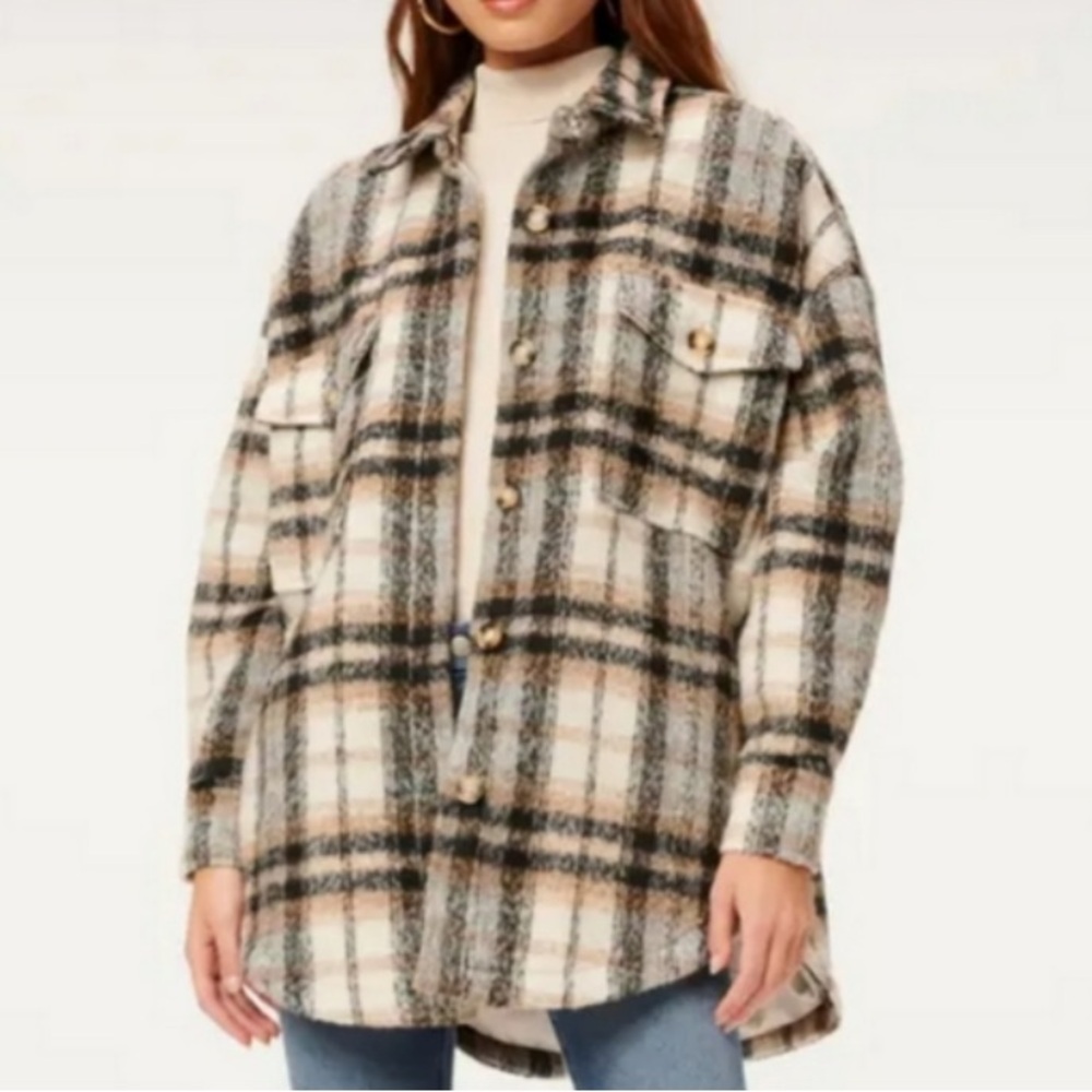 GOOD AMERICAN Neutral Plaid Shacket